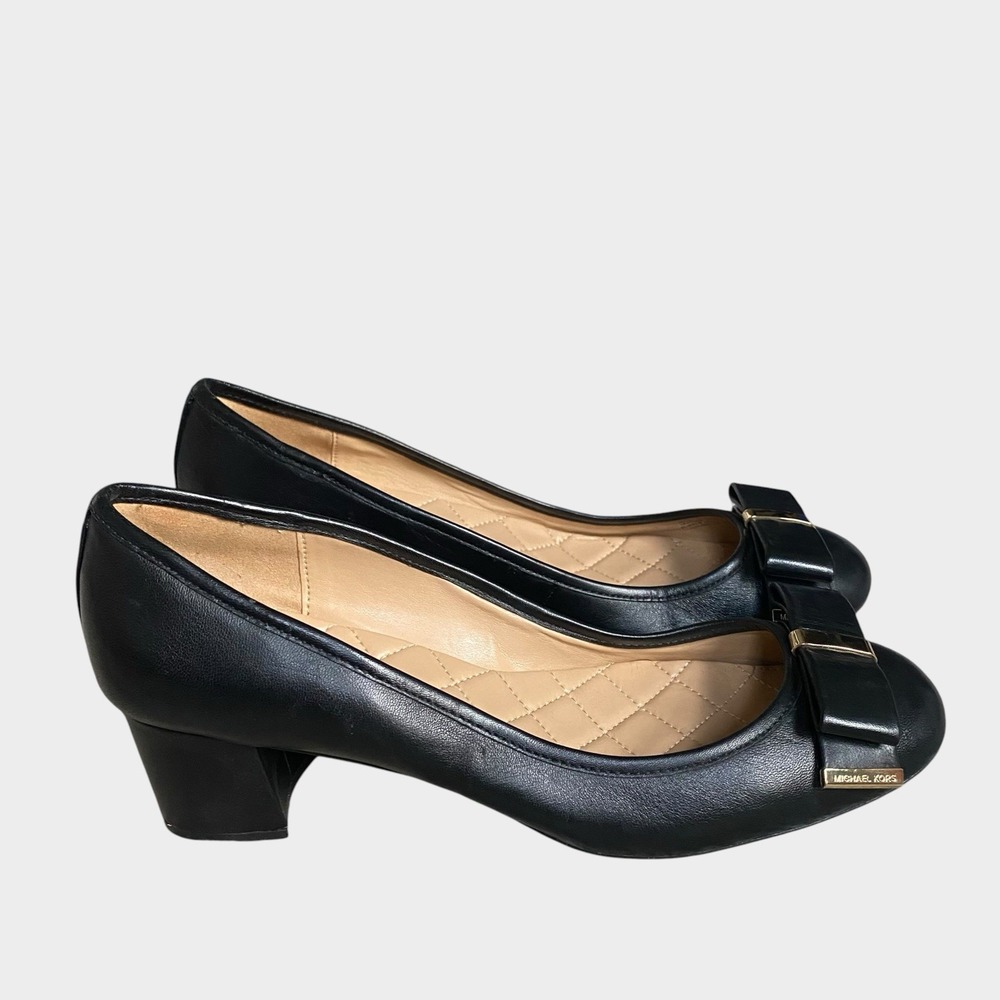 Michael Kors Kiera Low Heel Pumps Shoes Size 10M EU 40 Black Leather Dressy
